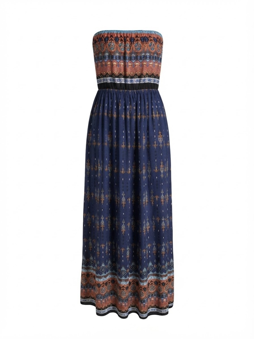 Strapless Boho geometric print maxi dress small